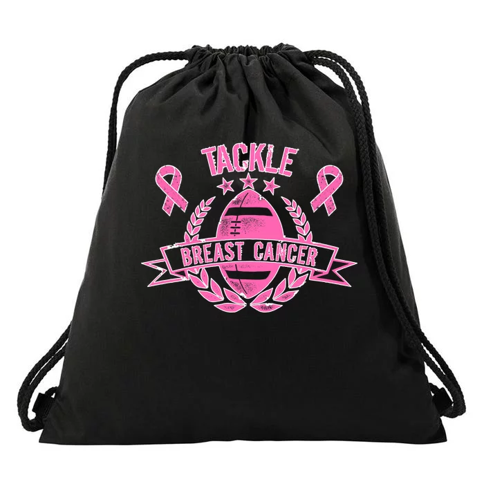 Tackle Breast Cancer Football Pink Ribbon Drawstring Bag