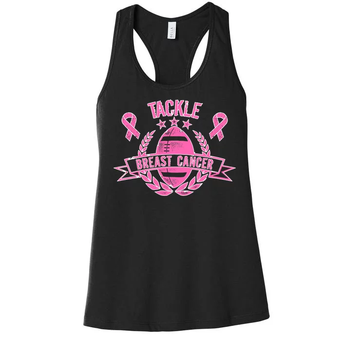 Tackle Breast Cancer Football Pink Ribbon Women's Racerback Tank