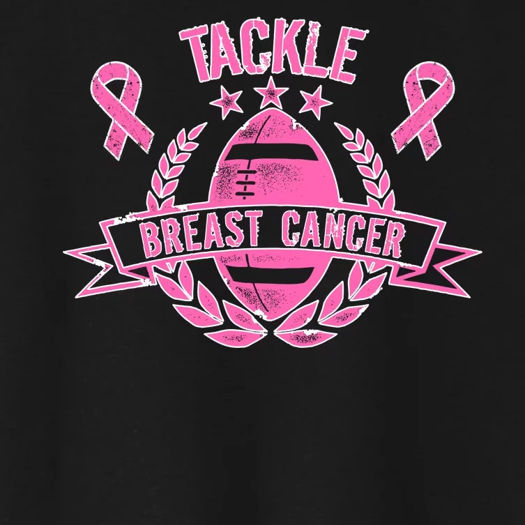 Tackle Breast Cancer Football Pink Ribbon Women's Crop Top Tee