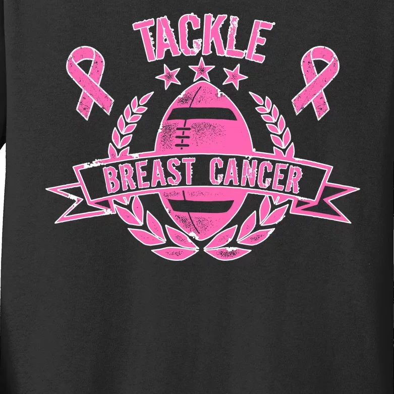 Tackle Breast Cancer Football Pink Ribbon Kids Long Sleeve Shirt