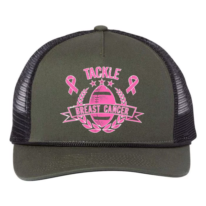 Tackle Breast Cancer Football Pink Ribbon Retro Rope Trucker Hat Cap