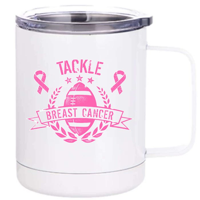 Tackle Breast Cancer Football Pink Ribbon Front & Back 12oz Stainless Steel Tumbler Cup