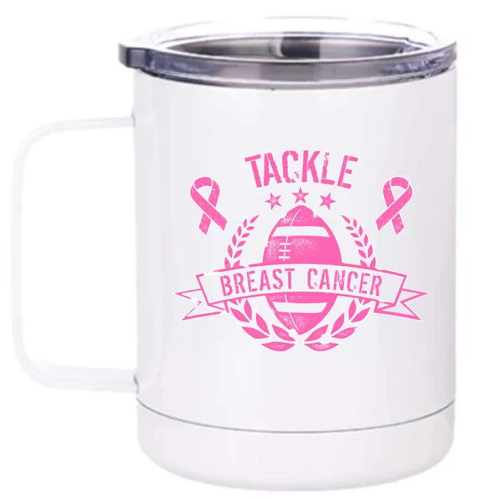 Tackle Breast Cancer Football Pink Ribbon Front & Back 12oz Stainless Steel Tumbler Cup