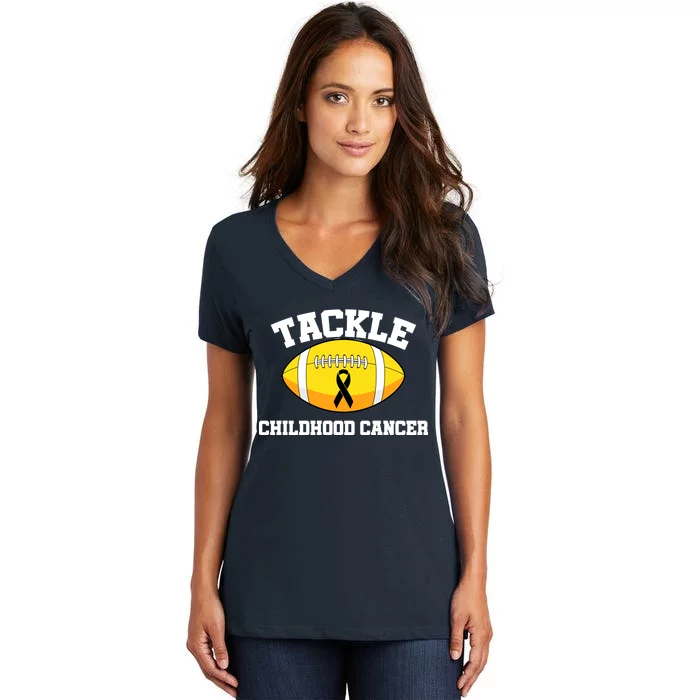 Tackle Childhood Cancer Football Logo Women's V-Neck T-Shirt