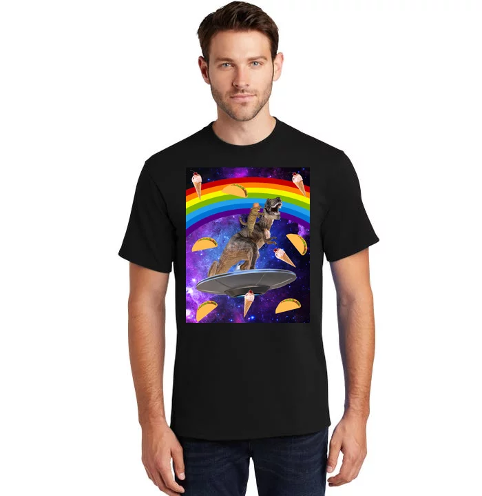 Taco Kitty Riding T-Rex Rainbow Space Cat Tall T-Shirt