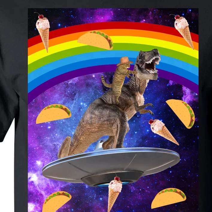 Taco Kitty Riding T-Rex Rainbow Space Cat Tall T-Shirt