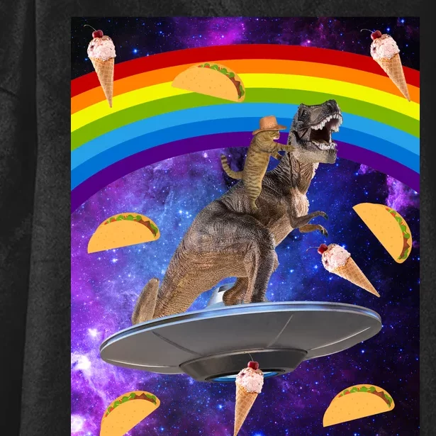 Taco Kitty Riding T-Rex Rainbow Space Cat Hooded Wearable Blanket