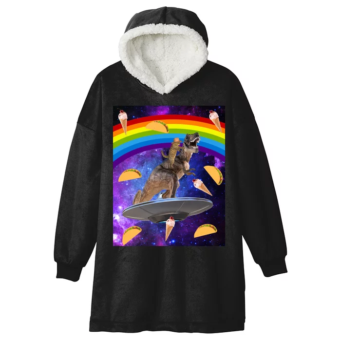 Taco Kitty Riding T-Rex Rainbow Space Cat Hooded Wearable Blanket