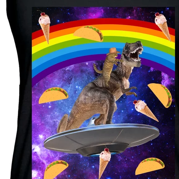 Taco Kitty Riding T-Rex Rainbow Space Cat Ladies Essential Flowy Tank