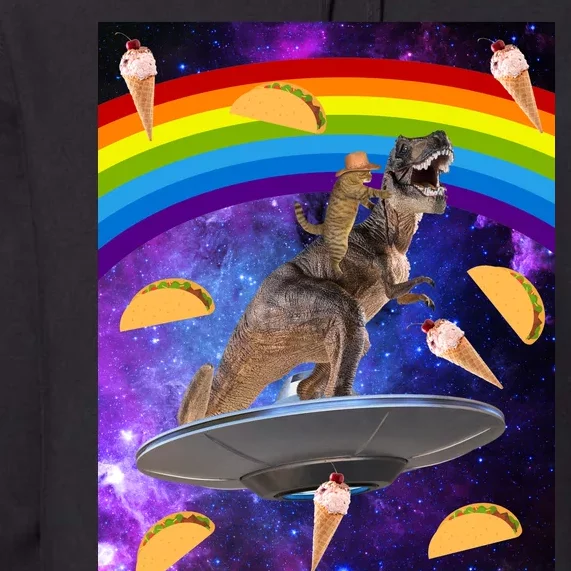 Taco Kitty Riding T-Rex Rainbow Space Cat Premium Hoodie