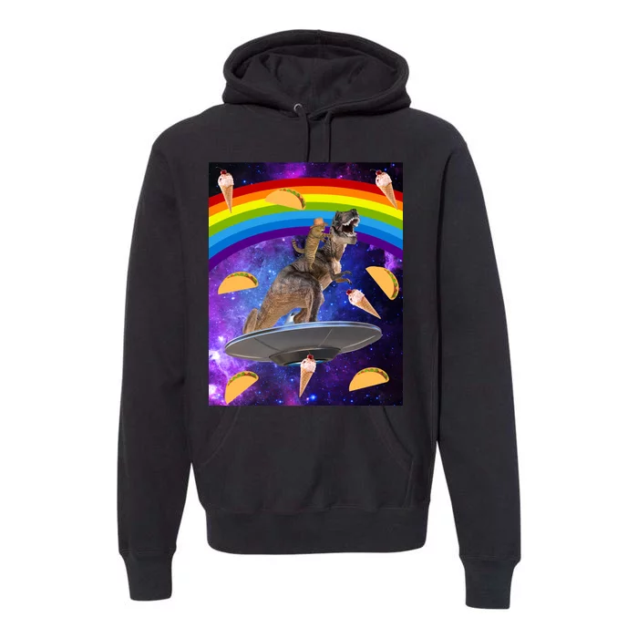 Taco Kitty Riding T-Rex Rainbow Space Cat Premium Hoodie