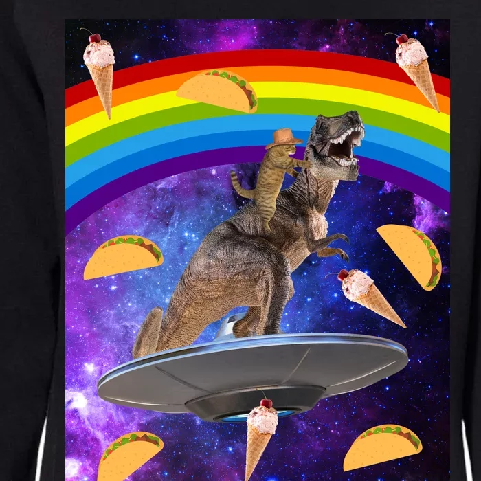 Taco Kitty Riding T-Rex Rainbow Space Cat Womens California Wash Sweatshirt