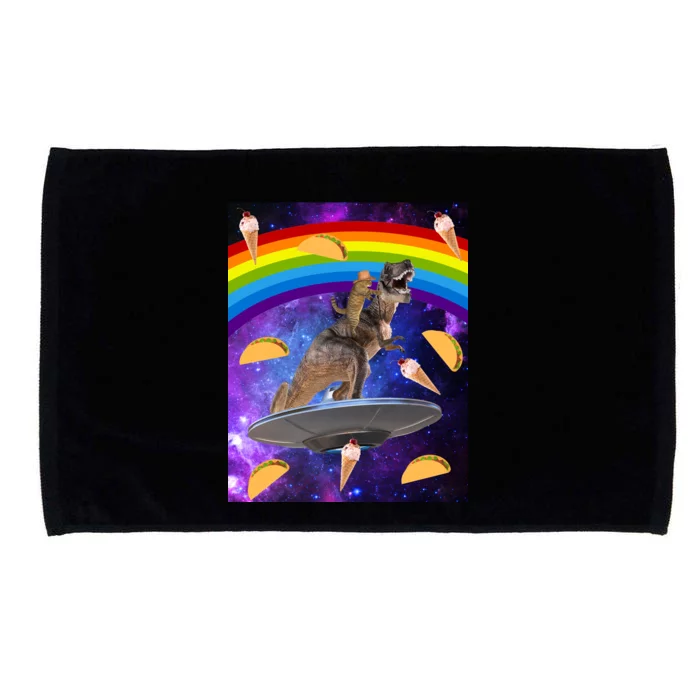 Taco Kitty Riding T-Rex Rainbow Space Cat Microfiber Hand Towel