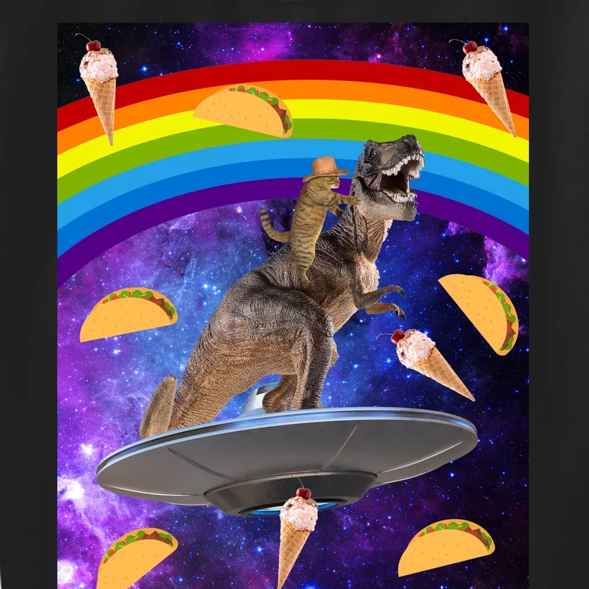 Taco Kitty Riding T-Rex Rainbow Space Cat Kids Sweatshirt