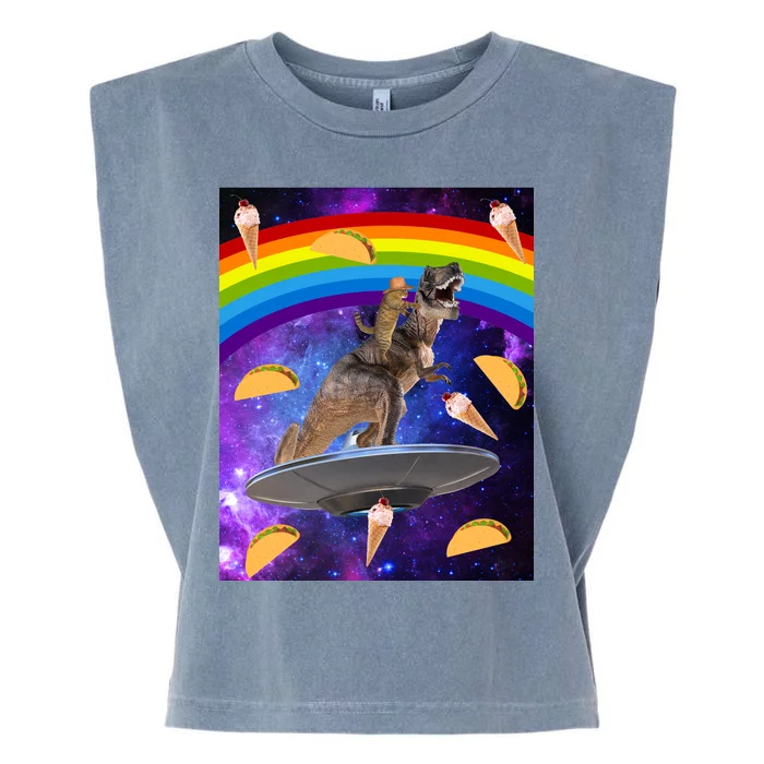 Taco Kitty Riding T-Rex Rainbow Space Cat Garment-Dyed Women's Muscle Tee