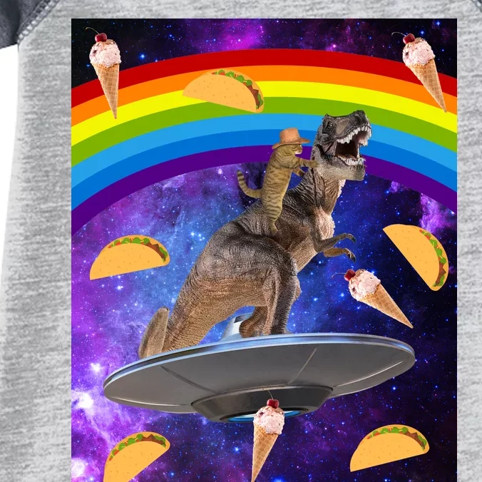 Taco Kitty Riding T-Rex Rainbow Space Cat Infant Baby Jersey Bodysuit