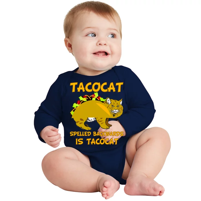 Tacocat Spelled Backwards Funny Cat Baby Long Sleeve Bodysuit