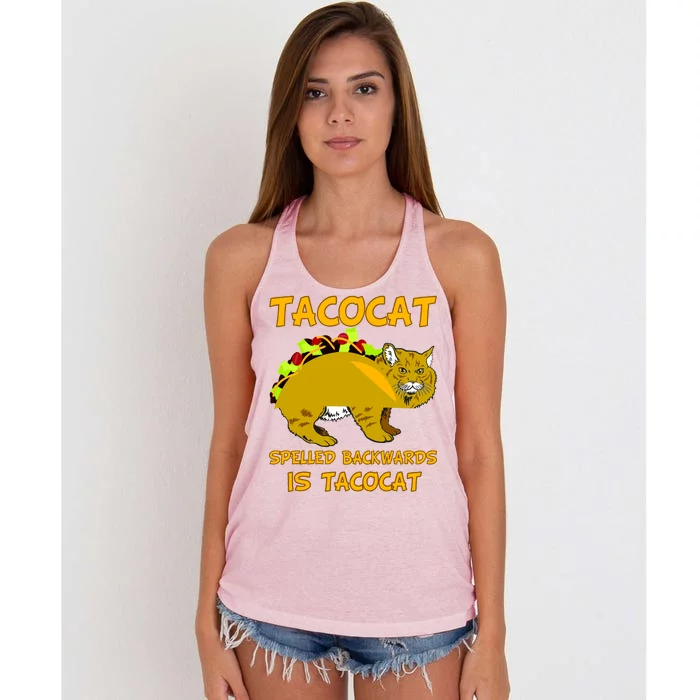 Tacocat Spelled Backwards Funny Cat Women's Knotted Racerback Tank