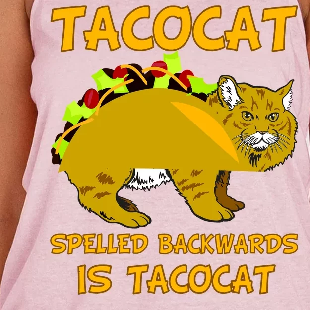 Tacocat Spelled Backwards Funny Cat Women's Knotted Racerback Tank