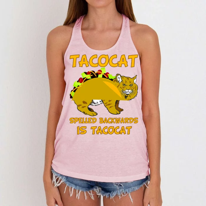 Tacocat Spelled Backwards Funny Cat Women's Knotted Racerback Tank