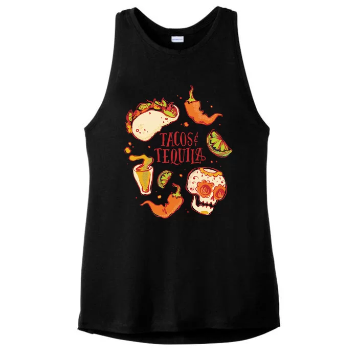 Tacos & Tequila Mexican Ladies Tri-Blend Wicking Tank