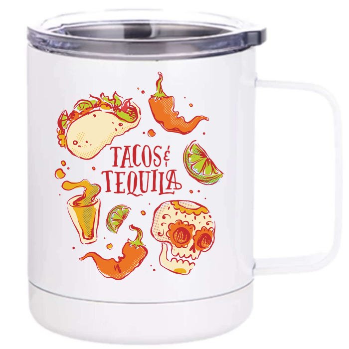 Tacos & Tequila Mexican Front & Back 12oz Stainless Steel Tumbler Cup