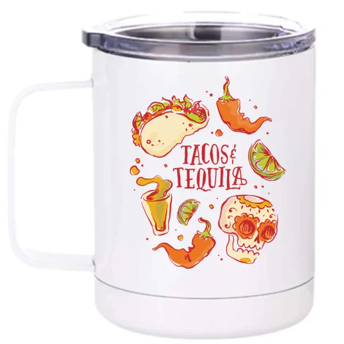 Tacos & Tequila Mexican Front & Back 12oz Stainless Steel Tumbler Cup