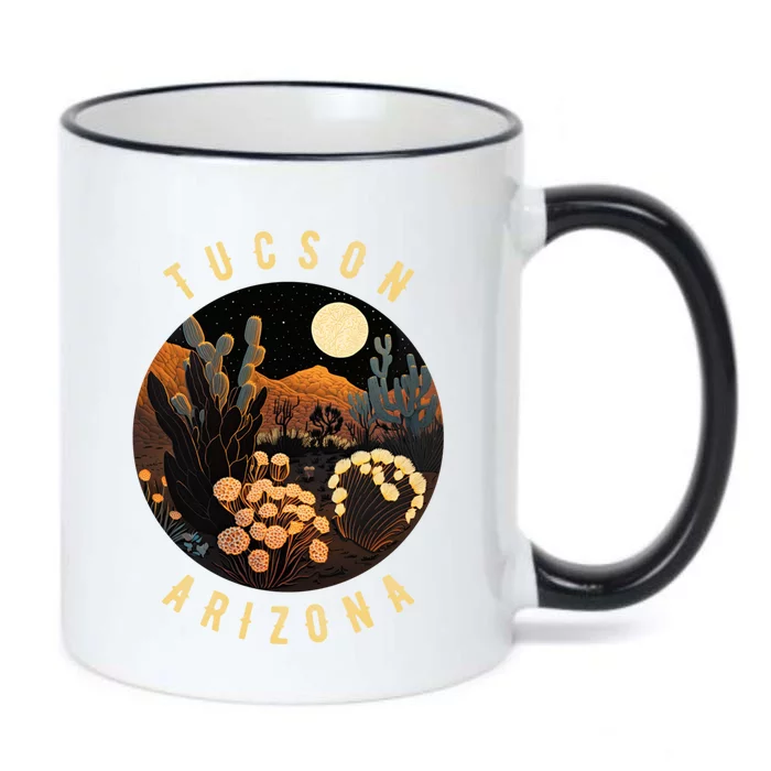 Tucson Arizona Desert At Night Painting Gift Black Color Changing Mug