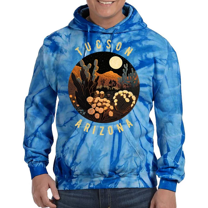 Tucson Arizona Desert At Night Painting Gift Tie Dye Hoodie