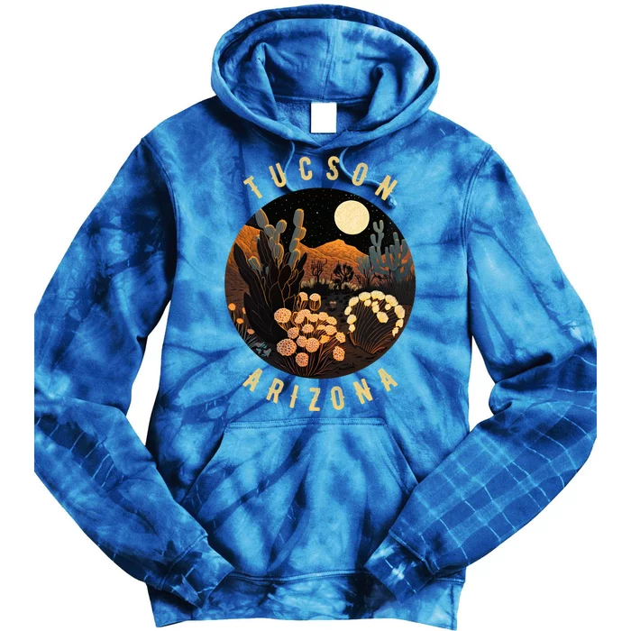 Tucson Arizona Desert At Night Painting Gift Tie Dye Hoodie