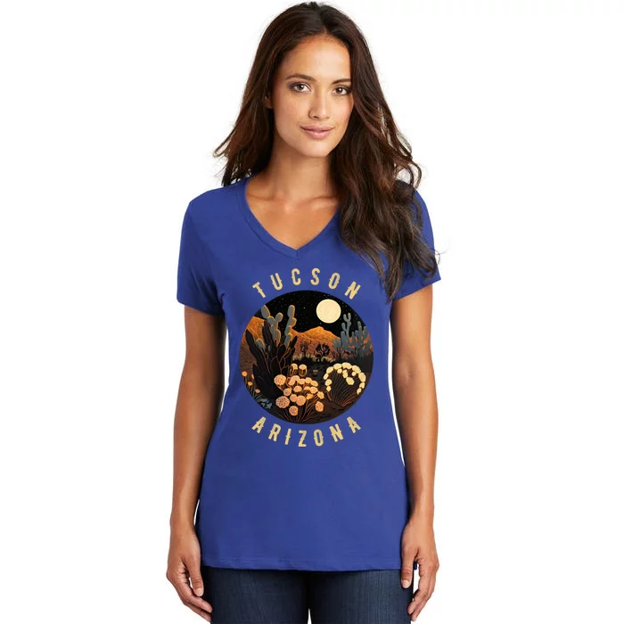 Tucson Arizona Desert At Night Painting Gift Women's V-Neck T-Shirt