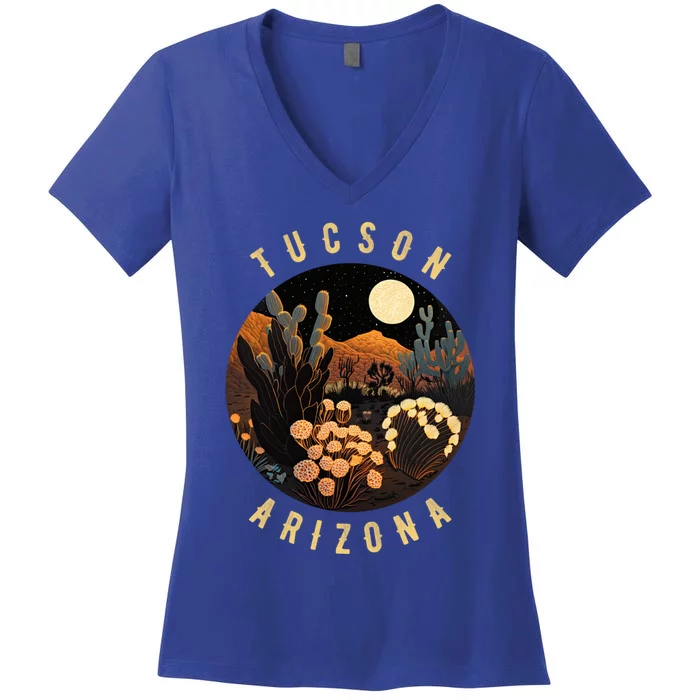 Tucson Arizona Desert At Night Painting Gift Women's V-Neck T-Shirt