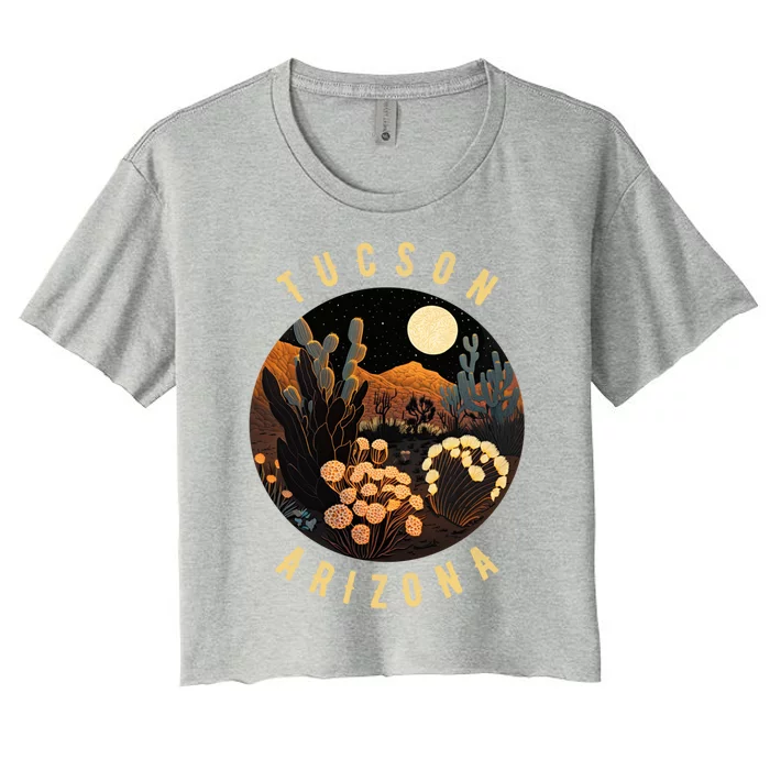 Tucson Arizona Desert At Night Painting Gift Women's Crop Top Tee