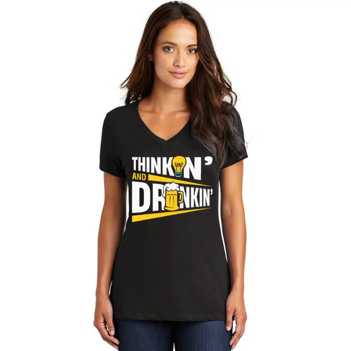 Thinkin And Drinkin | Pub Quiz Game | Trivia Night Women's V-Neck T-Shirt