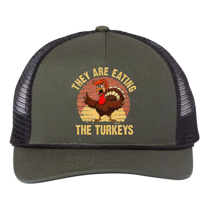 They Are Eating The Turkeys Thanksgiving Trump Humor Kamala Retro Rope Trucker Hat Cap