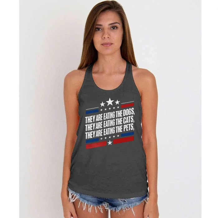 They Are Eating The Dogs The Cats The Pets Funny Trump Women's Knotted Racerback Tank