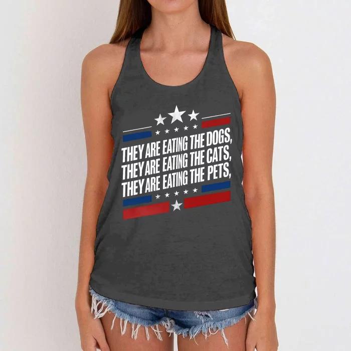 They Are Eating The Dogs The Cats The Pets Funny Trump Women's Knotted Racerback Tank