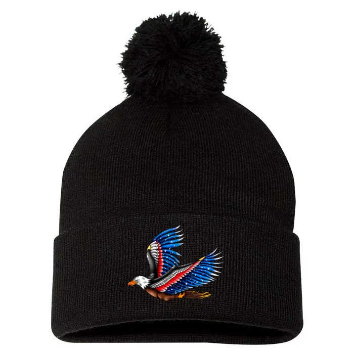 Tattoo American Eagle Pom Pom 12in Knit Beanie