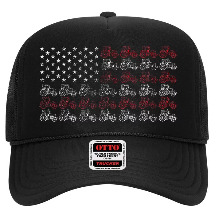 Tractor American Flag Farmer High Crown Mesh Trucker Hat