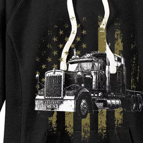 Trucker American Flag Big Rig Semi Trailer Truck Driver Gift Women's Fleece Hoodie