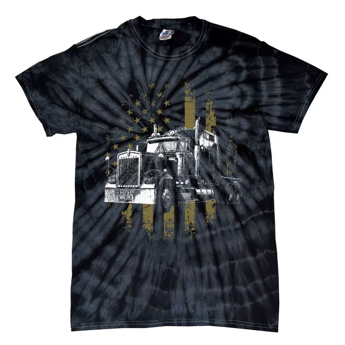 Trucker American Flag Big Rig Semi Trailer Truck Driver Gift Tie-Dye T-Shirt