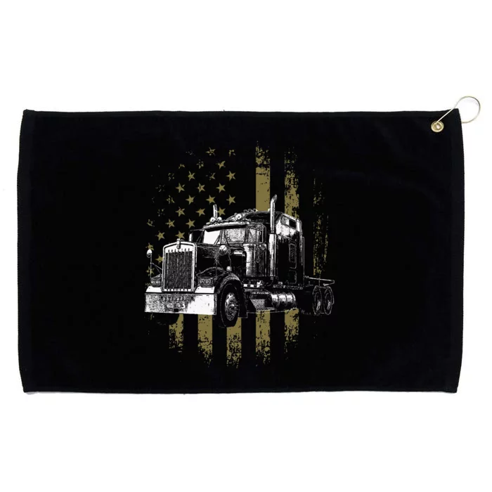 Trucker American Flag Big Rig Semi Trailer Truck Driver Gift Grommeted Golf Towel