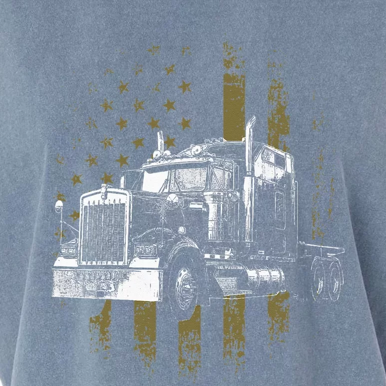 Trucker American Flag Big Rig Semi Trailer Truck Driver Gift Garment-Dyed Women's Muscle Tee