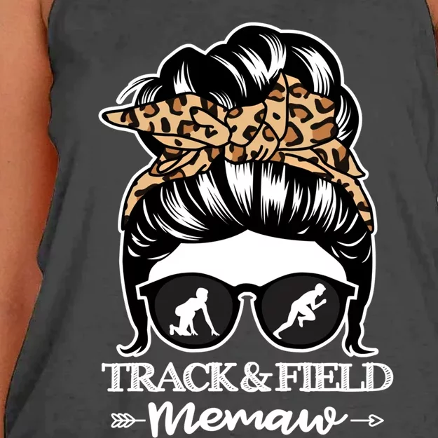 Track And Field Memaw Messy Bun Hair Funny Athlete Memaw Gift Women's Knotted Racerback Tank