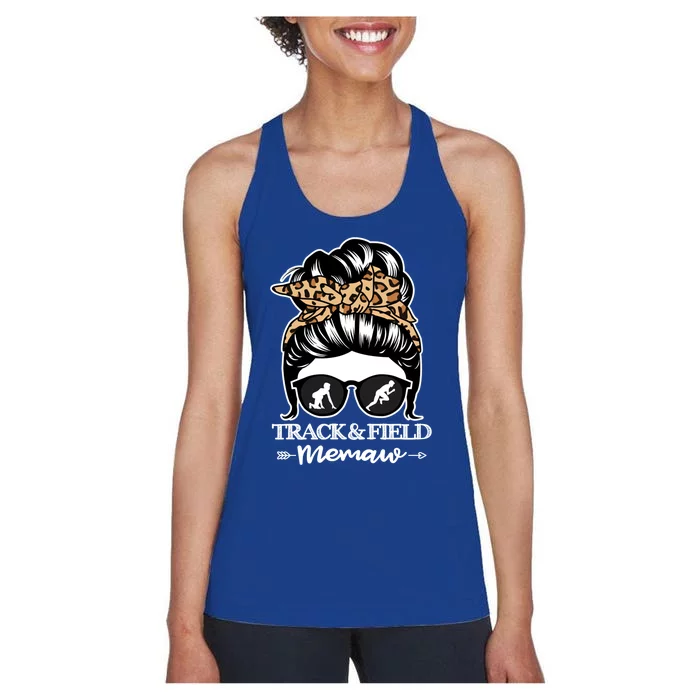 Track And Field Memaw Messy Bun Hair Funny Athlete Memaw Gift Women's Racerback Tank