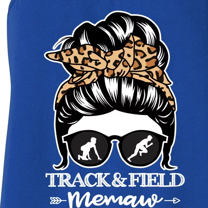 Track And Field Memaw Messy Bun Hair Funny Athlete Memaw Gift Women's Racerback Tank