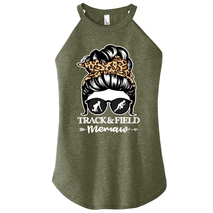 Track And Field Memaw Messy Bun Hair Funny Athlete Memaw Gift Women’s Perfect Tri Rocker Tank