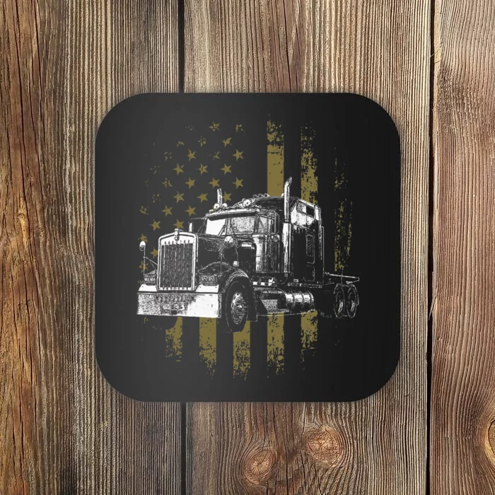 Trucker American Flag Big Rig Semi Trailer Truck Driver Gift Coaster