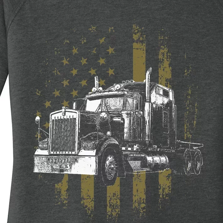 Trucker American Flag Big Rig Semi Trailer Truck Driver Gift Women's Perfect Tri Tunic Long Sleeve Shirt