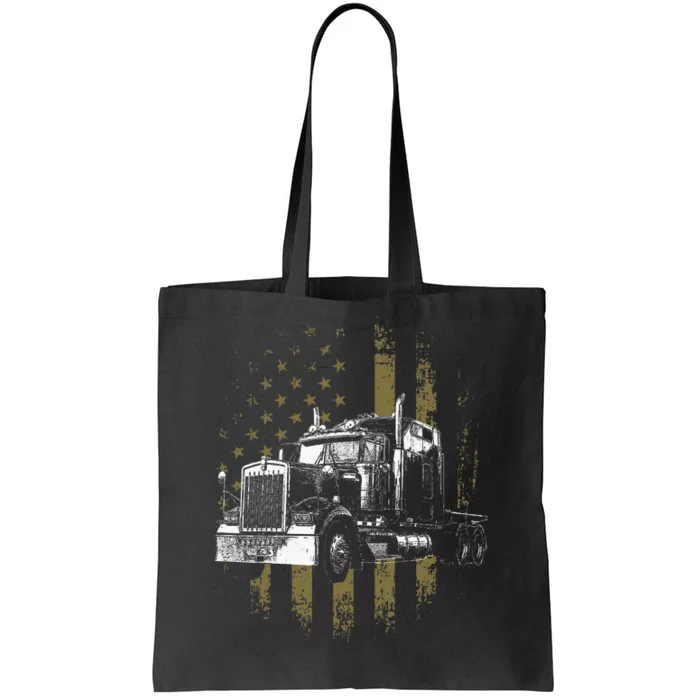 Trucker American Flag Big Rig Semi Trailer Truck Driver Gift Tote Bag